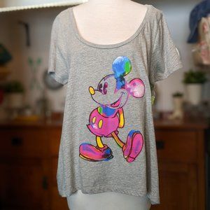 Disney Tee T-Shirt  Size L  Large Multicolor Mickey Mouse, Stripes on Back